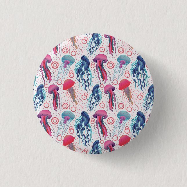 Colorful Jelly fishes Button (Front)