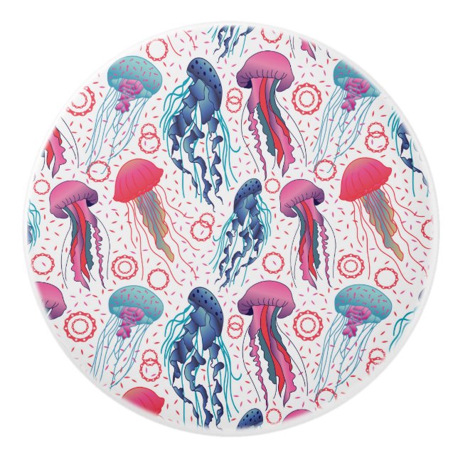 Colorful Jelly fishes Ceramic Knob (Front)