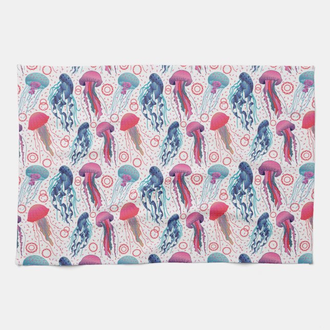 Colorful Jelly fishes Kitchen Towel (Horizontal)