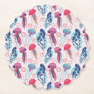 Colorful Jelly fishes Paper Coaster