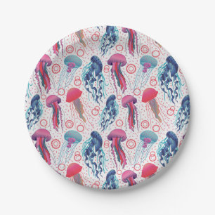 Colorful Jelly fishes Paper Plates