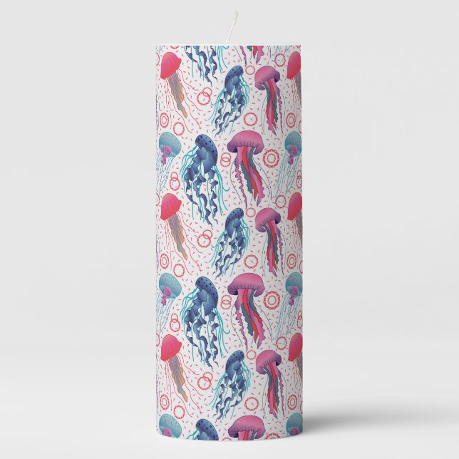 Colorful Jelly fishes Pillar Candle (Front)