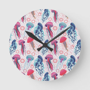 Colorful Jelly fishes Round Clock