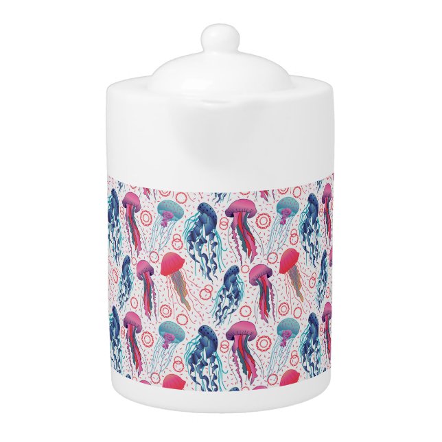Colorful Jelly fishes Teapot (Front)