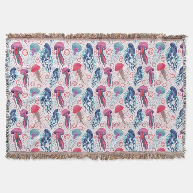 Colorful Jelly fishes Throw Blanket (Front)