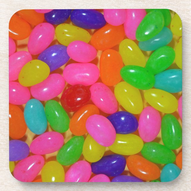 Colorful jellybean candy beverage coaster (Front)
