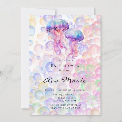 Colorful Jellyfish and Bubbles Girl Baby Shower Invitation