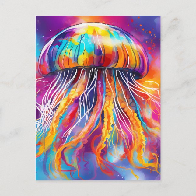 Colorful Jellyfish Art abstract Postcard (Front)