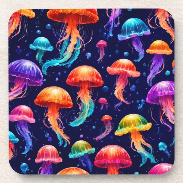 Colorful Jellyfish  Beverage Coaster (Front)