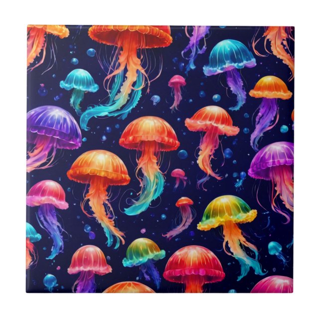 Colorful Jellyfish  Ceramic Tile (Front)