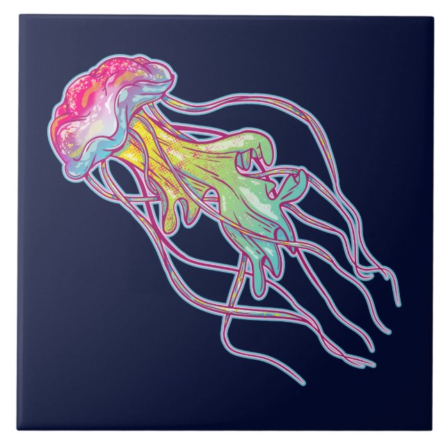 Colorful Jellyfish Ceramic Tile (Front)