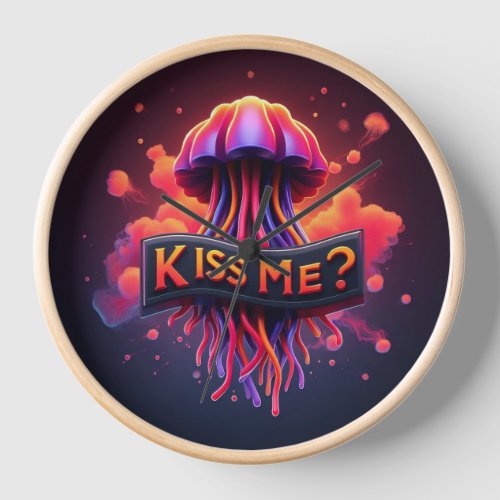Colorful Jellyfish Illustration With Kiss Me Text  Clock