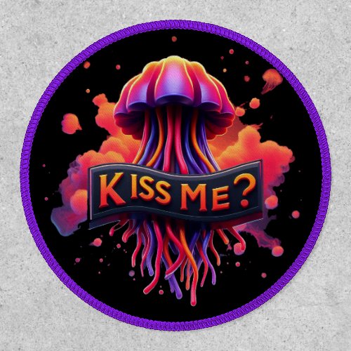 Colorful Jellyfish Illustration With Kiss Me Text  Patch