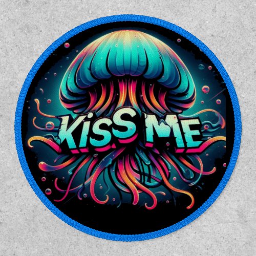 Colorful Jellyfish Illustration With Kiss Me Text  Patch