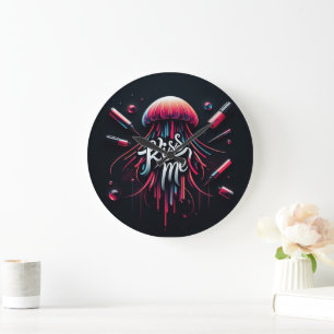 Colorful Jellyfish Illustration With Vibrant Typog Large Clock
