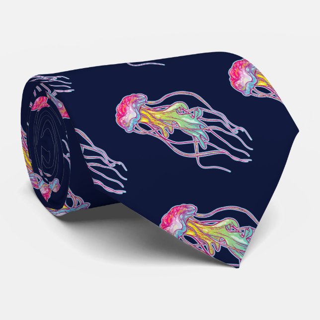 Colorful Jellyfish Neck Tie (Rolled)