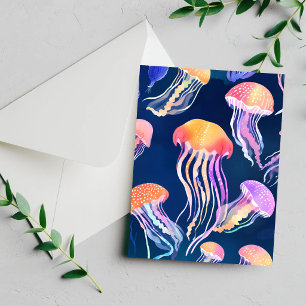 Colorful Jellyfish Ocean Animal Watercolor Card