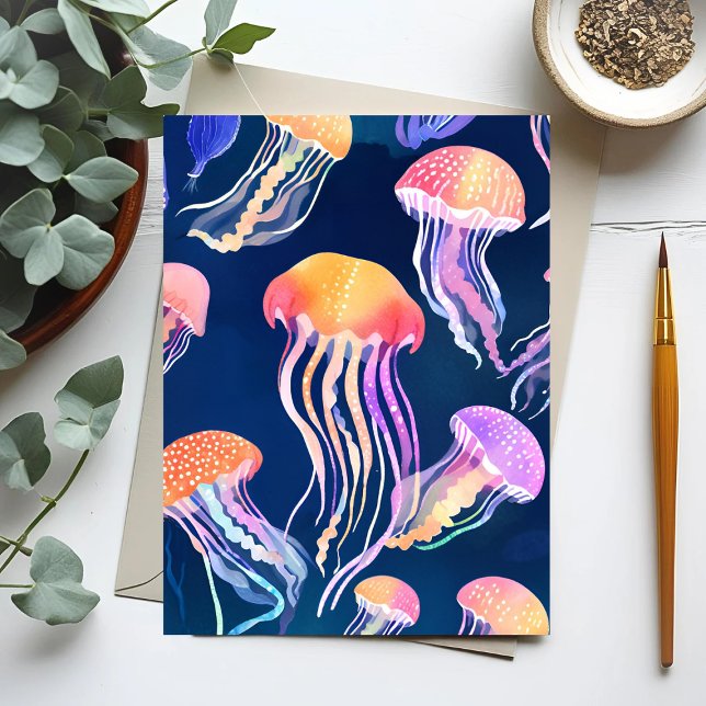 Colorful Jellyfish | Ocean Animal Watercolor Postcard (Creator Uploaded)