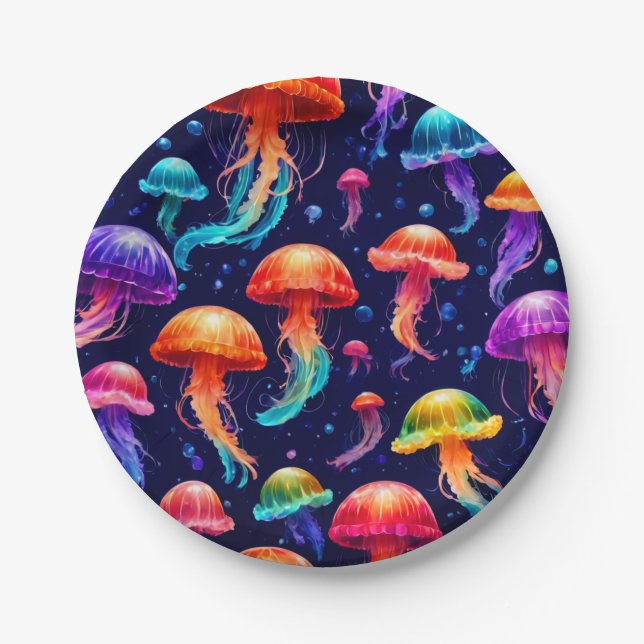 Colorful Jellyfish  Paper Plates (Front)
