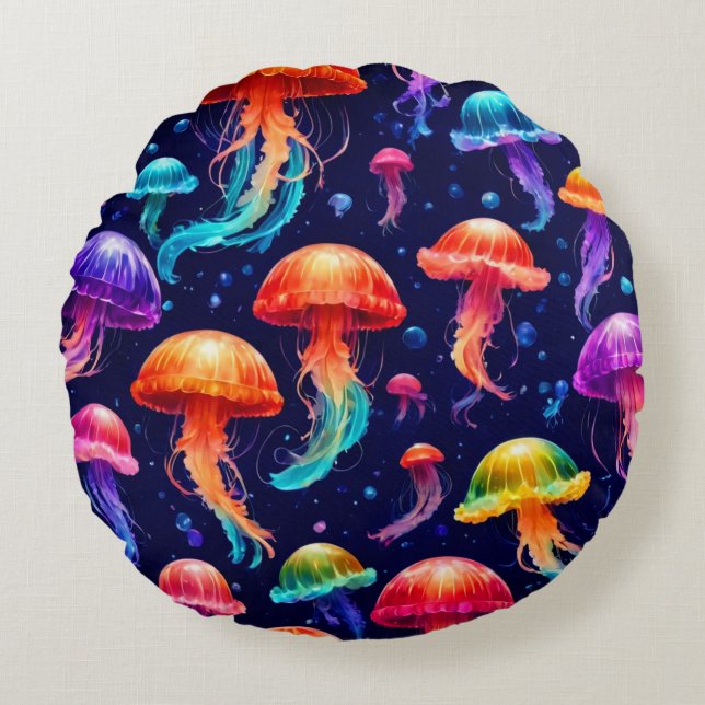 Colorful Jellyfish  Round Pillow (Front)