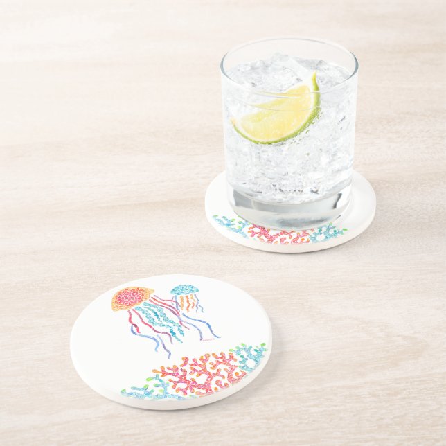 Colorful Jellyfish Sandstone Coaster (Side)
