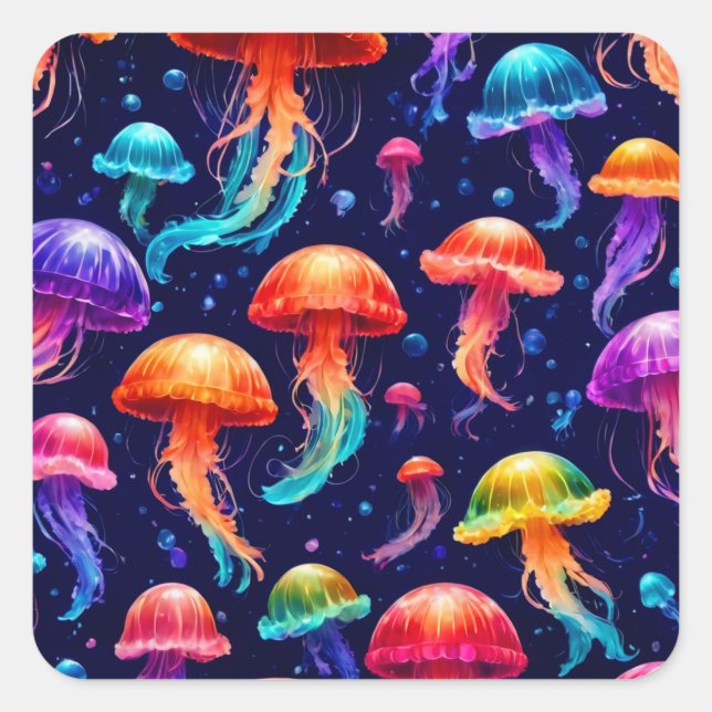 Colorful Jellyfish  Square Sticker (Front)