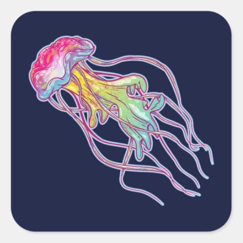 Colorful Jellyfish Square Sticker