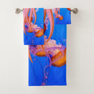 colorful jellyfish tentacles ocean life bath towel set