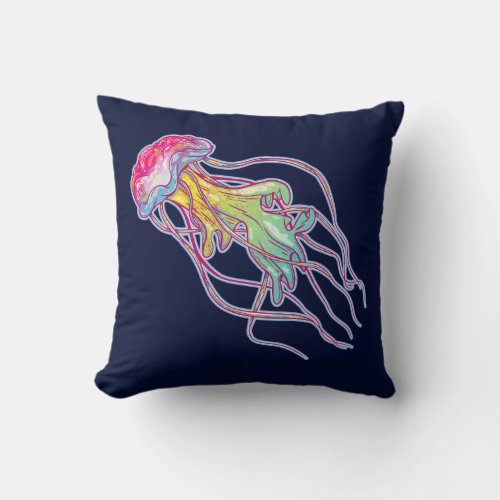 Colorful Jellyfish Throw Pillow