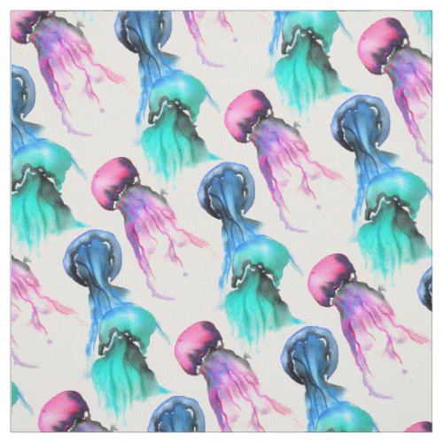 Colorful jellyfish watercolor illustration fabric