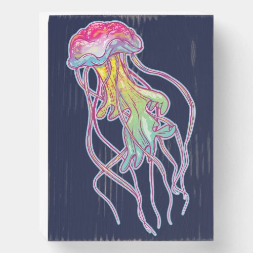 Colorful Jellyfish Wooden Box Sign