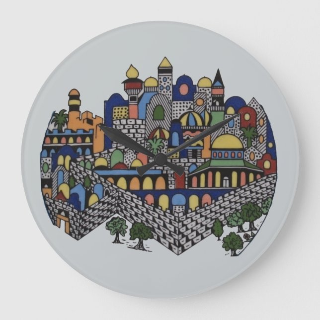 Colorful Jerusalem Large Clock (Front)