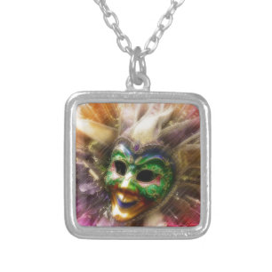 Colorful Jester Mask Necklace