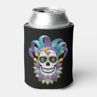 Colorful Jester Skull Can Cooler