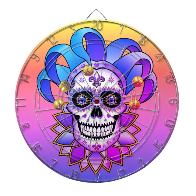 Colorful Jester Skull Dart Board (Front)