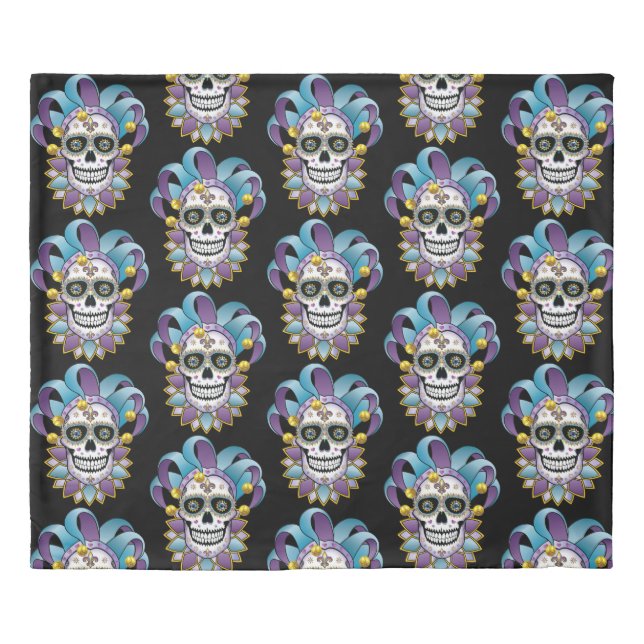 Colorful Jester Skull Duvet Cover (Front)