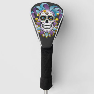 Colorful Jester Skull Hoodie Golf Head Cover | Zazzle