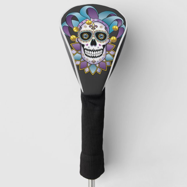 Colorful Jester Skull Hoodie Golf Head Cover (Front)