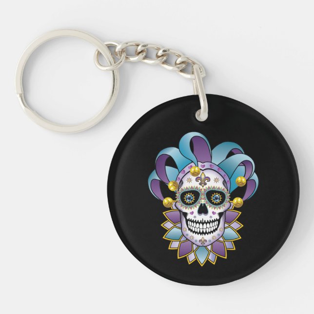Colorful Jester Skull Keychain (Front)