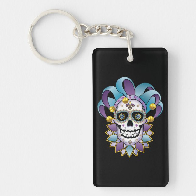 Colorful Jester Skull Keychain (Front)