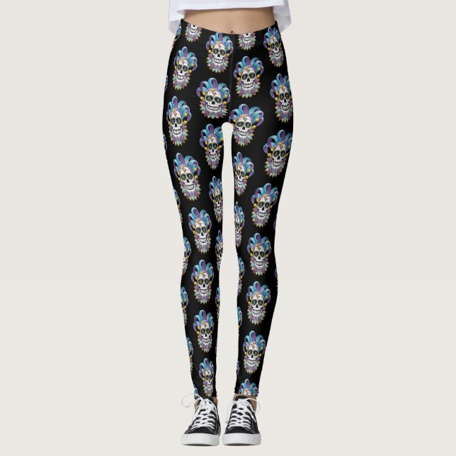 Colorful Jester Skull Leggings (Front)