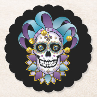 Colorful Jester Skull Paper Coaster