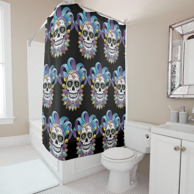Colorful Jester Skull Shower Curtain (In Situ)