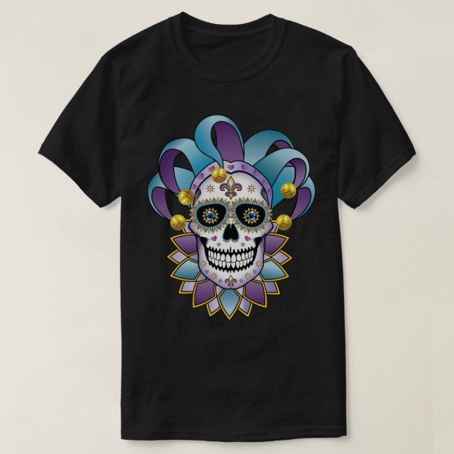 Colorful Jester Skull T-Shirt (Design Front)