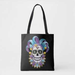 Colorful Jester Skull Tote Bag