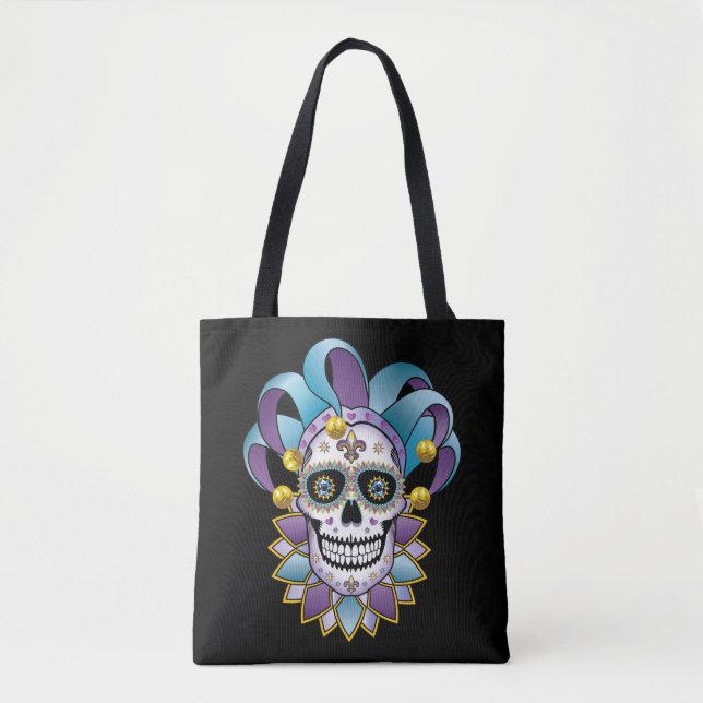 Colorful Jester Skull Tote Bag (Front)