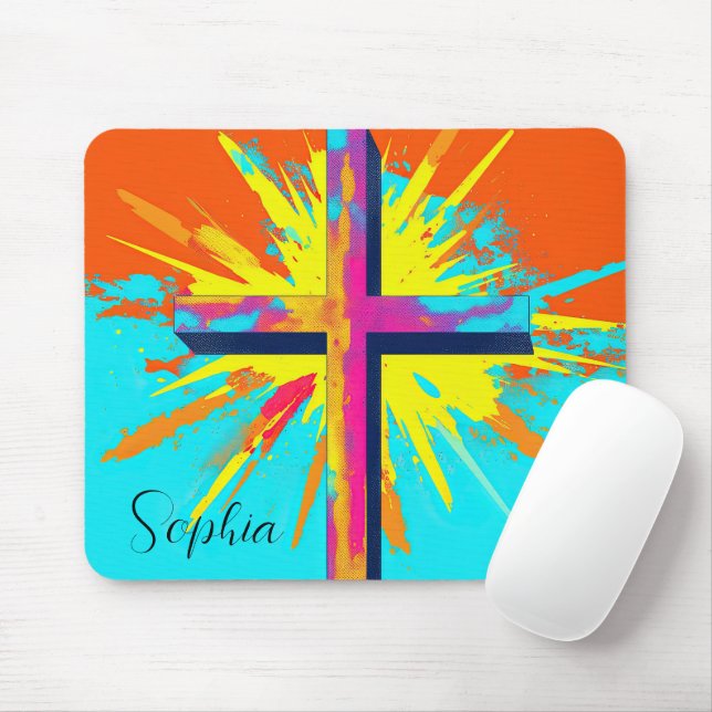 Colorful Jesus Cross Jesus Illustration Custom Mouse Pad (With Mouse)
