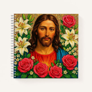 Colorful Jesus Floral Notebook. Notebook