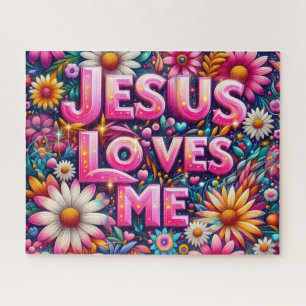Colorful Jesus Loves Me Jigsaw Puzzle