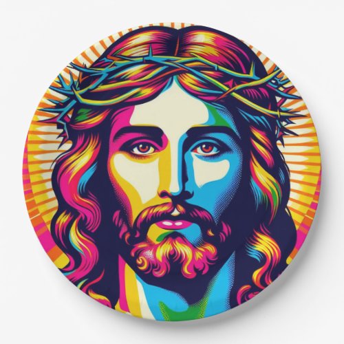 Colorful Jesus paper plate Paper Plates